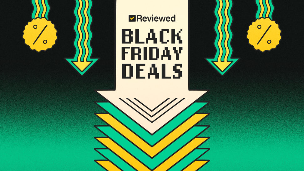 A graphic with the words Black Friday deals in the center with discount symbols all around.
